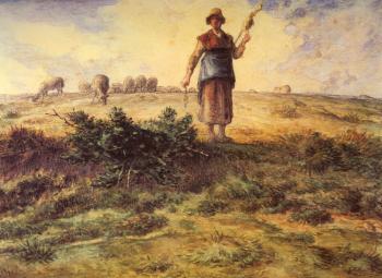 Jean-Francois Millet : A Shepherdess And Her Flock